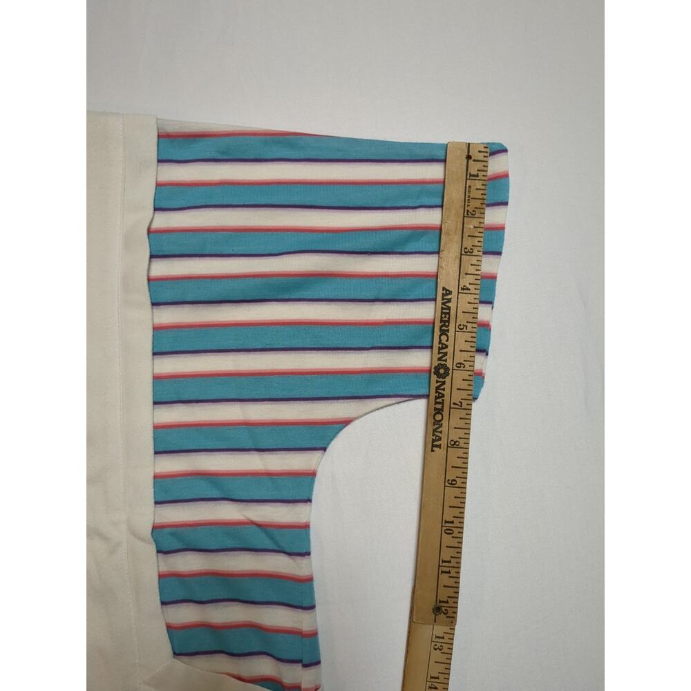 Vintage 1980’s Tshirt Women’s White striped Short Sleeve front pockets new wave - Picture 9 of 11